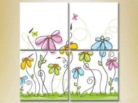 Pictură Rainbow Polyptych Butterflies and Flowers (2230523)