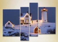Pictură Rainbow Polyptych Christmas lighthouse (2223679)