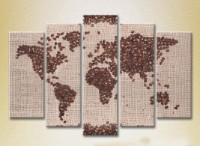 Pictură Rainbow Polyptych Coffee Beans World Map 02 (2224594)