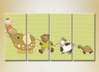 Pictură Rainbow Polyptych Elephant bear cub ladybug and turtle (2230643)