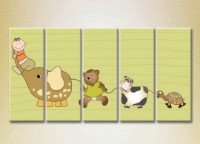 Pictură Rainbow Polyptych Elephant bear cub ladybug and turtle 01 (2231807)