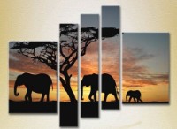 Pictură Rainbow Polyptych Elephants sunset in Africa 02 (2224641)