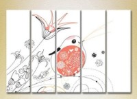 Pictură Rainbow Polyptych Fat Bird and Flowers 01 (2231843)