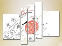 Pictură Rainbow Polyptych Fat Bird and Flowers 02 (2231846)