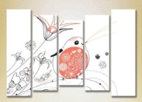 Pictură Rainbow Polyptych Fat Bird and Flowers 03 (2231850)