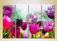 Pictură Rainbow Polyptych Field of colorful tulips (2932337)