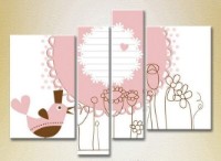 Pictură Rainbow Polyptych Pink Sparrow (2230590)