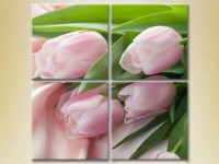 Pictură Rainbow Polyptych Pink tulips on silk fabric (2932349)