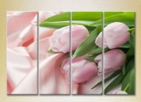 Pictură Rainbow Polyptych Pink tulips on silk fabric 01 (2932350)