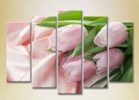 Pictură Rainbow Polyptych Pink tulips on silk fabric 03 (2932902)