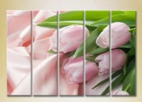Pictură Rainbow Polyptych Pink tulips on silk fabric 05 (2932875)