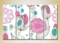 Pictură Rainbow Polyptych Pink Turquoise Floral Background 01 (2230584)