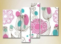 Pictură Rainbow Polyptych Pink Turquoise Floral Background 02 (2230585)