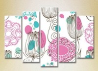 Pictură Rainbow Polyptych Pink Turquoise Floral Background 03 (2231811)
