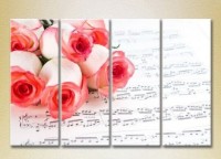 Pictură Rainbow Polyptych Roses on sheet music 01 (2932353)