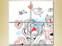 Pictură Rainbow Polyptych Sparrows in Love (2230542)