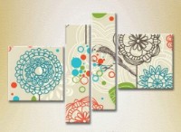 Pictură Rainbow Polyptych Sparrows on a background of flowers 04 (2230534)