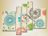 Pictură Rainbow Polyptych Sparrows on a background of flowers 07 (2231762)