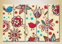 Pictură Rainbow Polyptych Texture burgundy flowers and birds 03 (2231827)