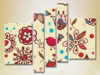 Pictură Rainbow Polyptych Texture burgundy flowers and birds 06 (2231830) imaginea #1 — magazin online Desire.md