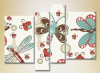 Pictură Rainbow Polyptych Texture Butterflies and Dragonflies 02 (2230615)