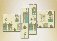 Pictură Rainbow Polyptych Texture Houses and bicycles (2230631)