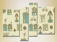 Pictură Rainbow Polyptych Texture Houses and bicycles 01 (2230632)