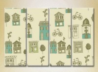 Pictură Rainbow Polyptych Texture Houses and bicycles 02 (2230633)