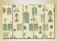 Pictură Rainbow Polyptych Texture Houses and bicycles 04 (2231847)