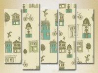 Pictură Rainbow Polyptych Texture Houses and bicycles 05 (2231840)