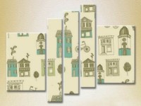 Pictură Rainbow Polyptych Texture Houses and bicycles 07 (2231844)