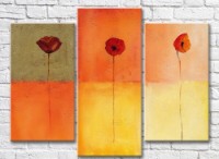 Pictură Rainbow Poppies on an orange background (3572550)