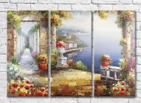 Pictură Rainbow Promenade along the sea with flower pots (3485218) imaginea #1 — magazin online Desire.md