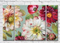 Pictură Rainbow Red and white flowers on a blue background (3572560)