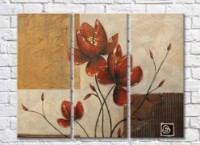 Pictură Rainbow Red flowers on a beige abstract background (500363)