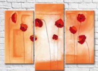 Pictură Rainbow Red poppies on an orange background (3572570)