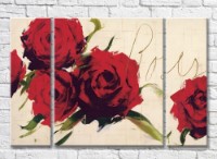 Pictură Rainbow Red roses on a beige background (3572561)