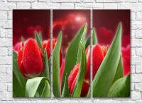Pictură Rainbow Red tulips on a background of hearts (3448900)