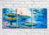 Pictură Rainbow Red water lilies on the water (3572575)