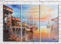 Pictură Rainbow Ships moored at the pier (3485191)