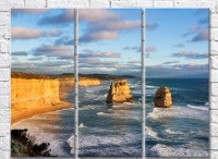 Pictură Rainbow Steep seashore and two rocks (3469166)