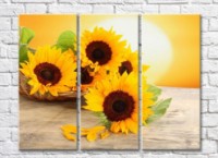 Pictură Rainbow Sunflowers on a wooden table top (500525)