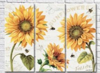 Pictură Rainbow Sunflowers on vintage background (3572517)