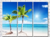 Pictură Rainbow Two palms against the sea on the beach (3469124)