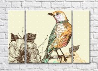 Картина Rainbow Yellow bird on a branch with a flower (500274)