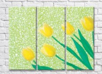 Pictură Rainbow Yellow tulips on a green abstract background (500295)