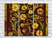 Pictură Rainbow Yellow-green floral print on brown background (500278)