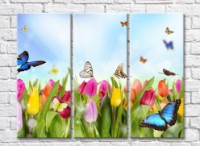 Pictură Gallerix Multicolored field of tulips and butterflies (500556)