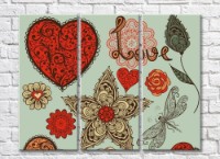 Pictură Gallerix Patterned flowers and a dragonfly on a gray blue background (500746)