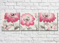 Pictură Gallerix Pink flowers and butterflies on gray vintage background (500593)
